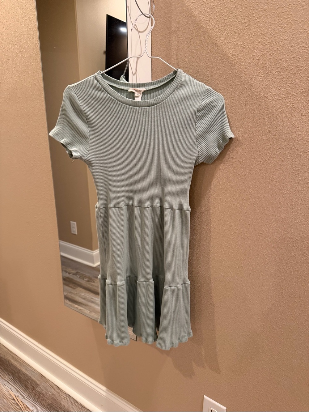 Sage Green Ribbed Tiered Dress